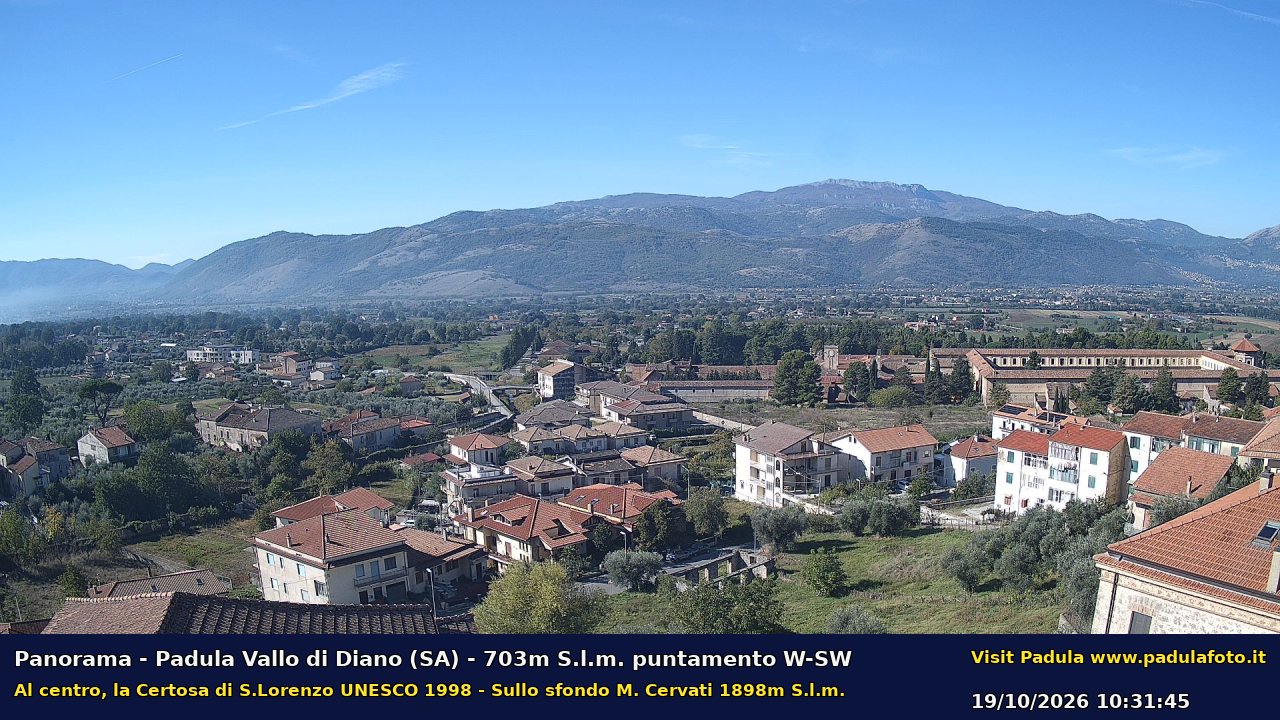 Webcam panoramica su Certosa di San Lorenzo a Monte Cervati